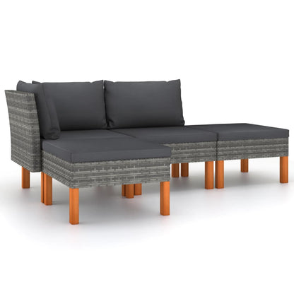 vidaXL 4-delige Loungeset met kussens poly rattan grijs