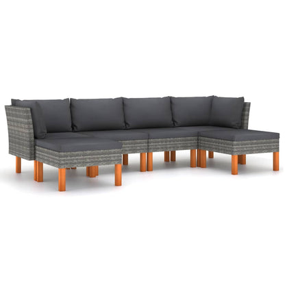 vidaXL 6-delige Loungeset met kussens poly rattan grijs