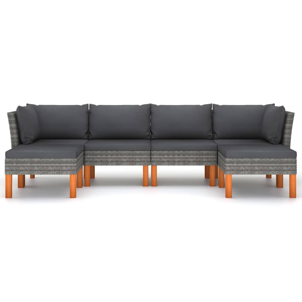 vidaXL 6-delige Loungeset met kussens poly rattan grijs