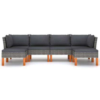 vidaXL 6-delige Loungeset met kussens poly rattan grijs