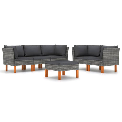 vidaXL 6-delige Loungeset met kussens poly rattan grijs