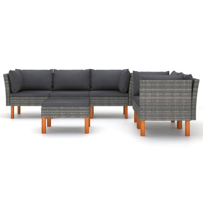 vidaXL 6-delige Loungeset met kussens poly rattan grijs