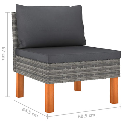 vidaXL 6-delige Loungeset met kussens poly rattan grijs