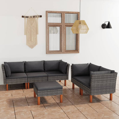 vidaXL 6-delige Loungeset met kussens poly rattan grijs