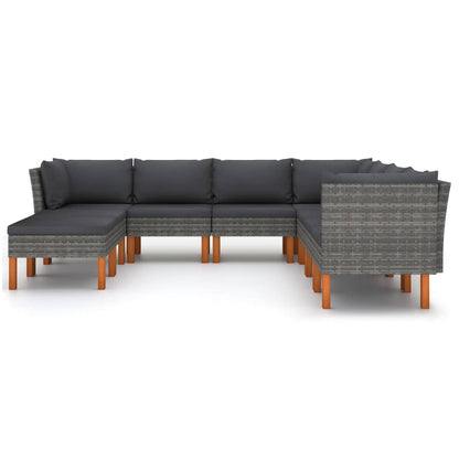 vidaXL 9-delige Loungeset met kussens poly rattan grijs