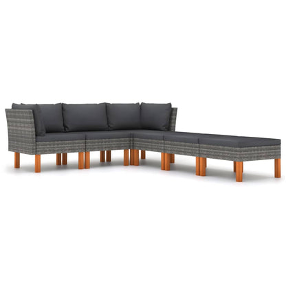 vidaXL 6-delige Loungeset met kussens poly rattan grijs