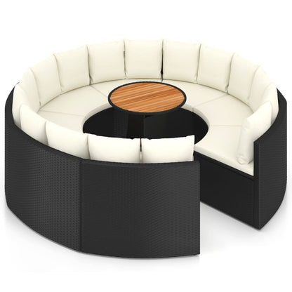 vidaXL 9-delige Loungeset met kussens poly rattan zwart