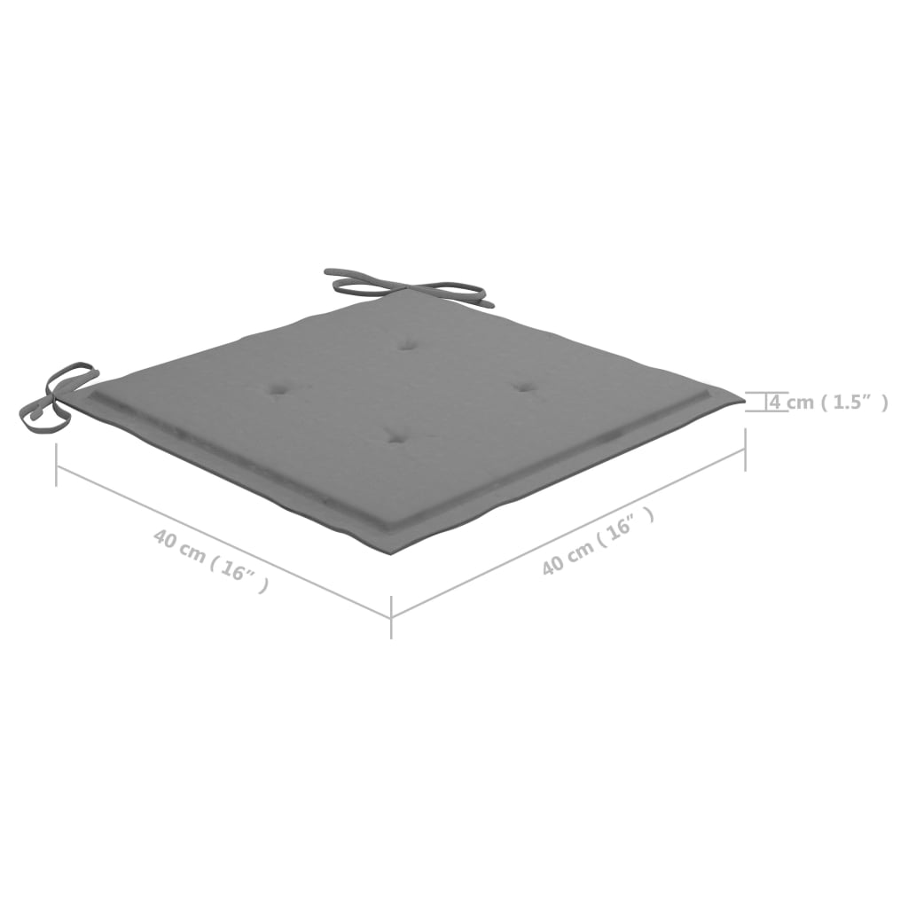 vidaXL Tuinstoelen 4 st met grijze kussens massief teakhout