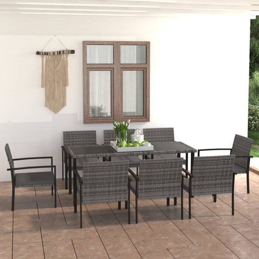 vidaXL 9-delige Tuinset poly rattan grijs