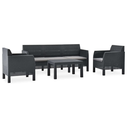 vidaXL 4-delige Loungeset met kussens PP rattan antracietkleurig