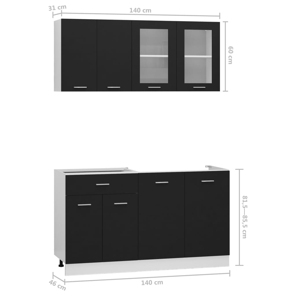 vidaXL 4-delige Keukenkastenset bewerkt hout zwart