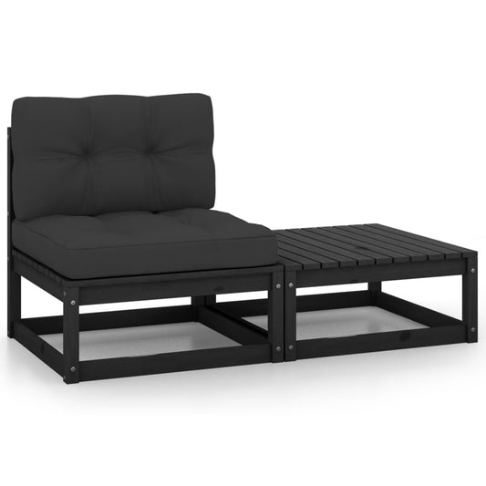 vidaXL 2-delige Loungeset met kussens massief grenenhout zwart