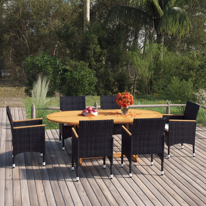 vidaXL 7-delige Tuinset poly rattan zwart