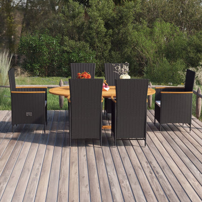 vidaXL 7-delige Tuinset poly rattan zwart