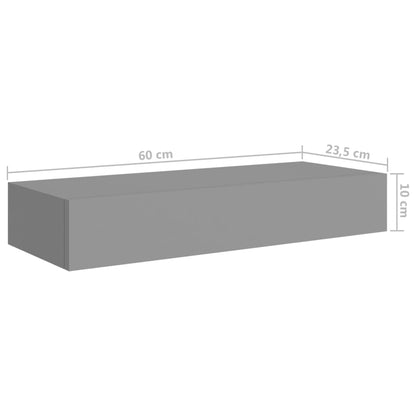 vidaXL Wandschap met lade 60x23,5x10 cm MDF grijs