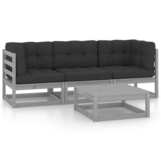 vidaXL 4-delige Loungeset met kussens massief grenenhout