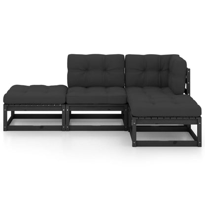 vidaXL 4-delige Loungeset met kussens massief grenenhout