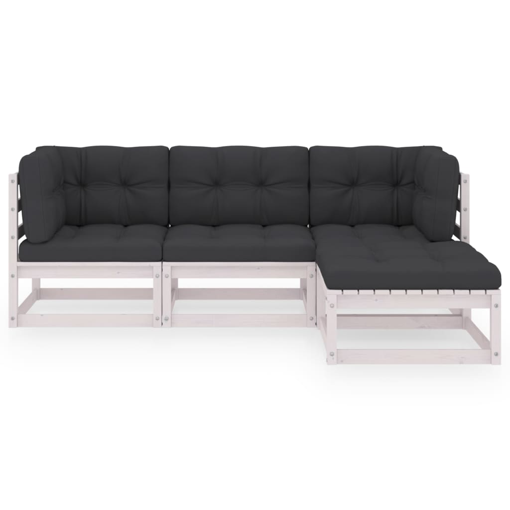 vidaXL 4-delige Loungeset met kussens massief grenenhout