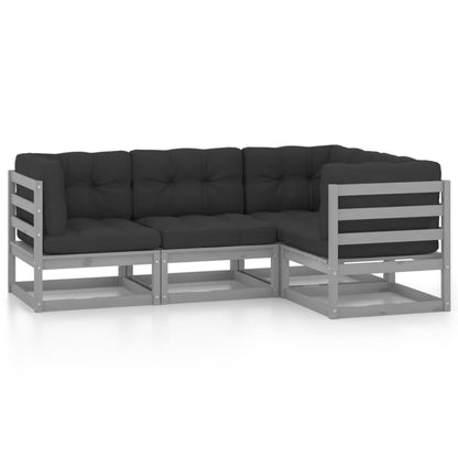 vidaXL 4-delige Loungeset met kussens massief grenenhout