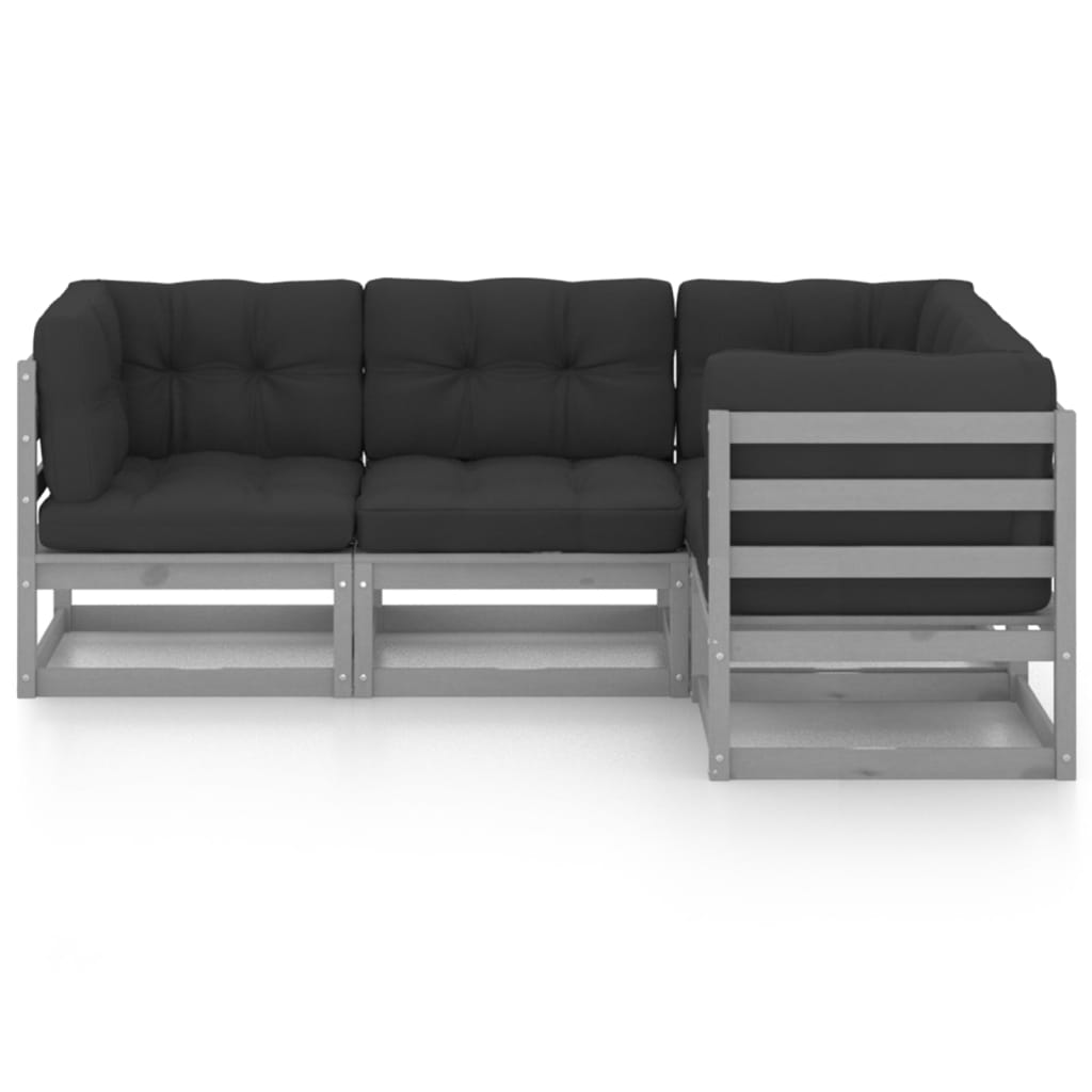 vidaXL 4-delige Loungeset met kussens massief grenenhout