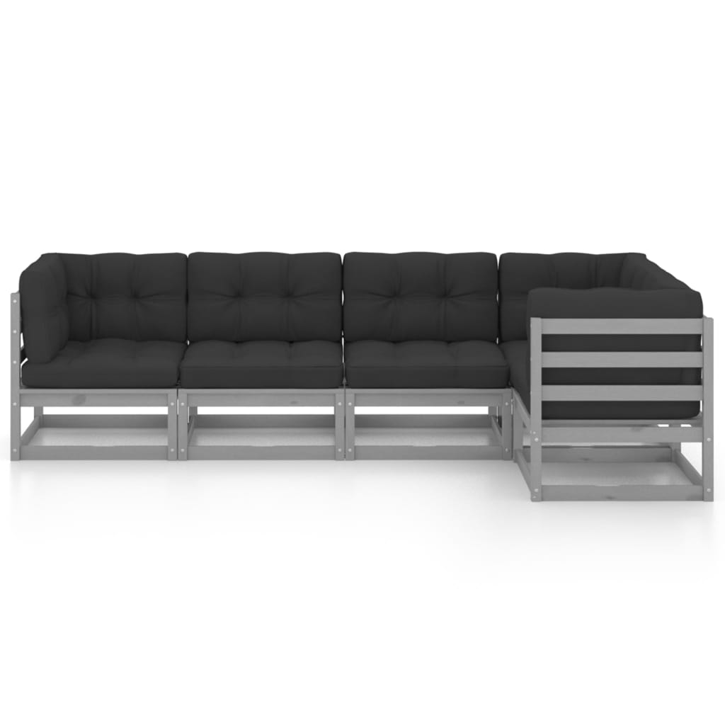 vidaXL 5-delige Loungeset met kussens massief grenenhout