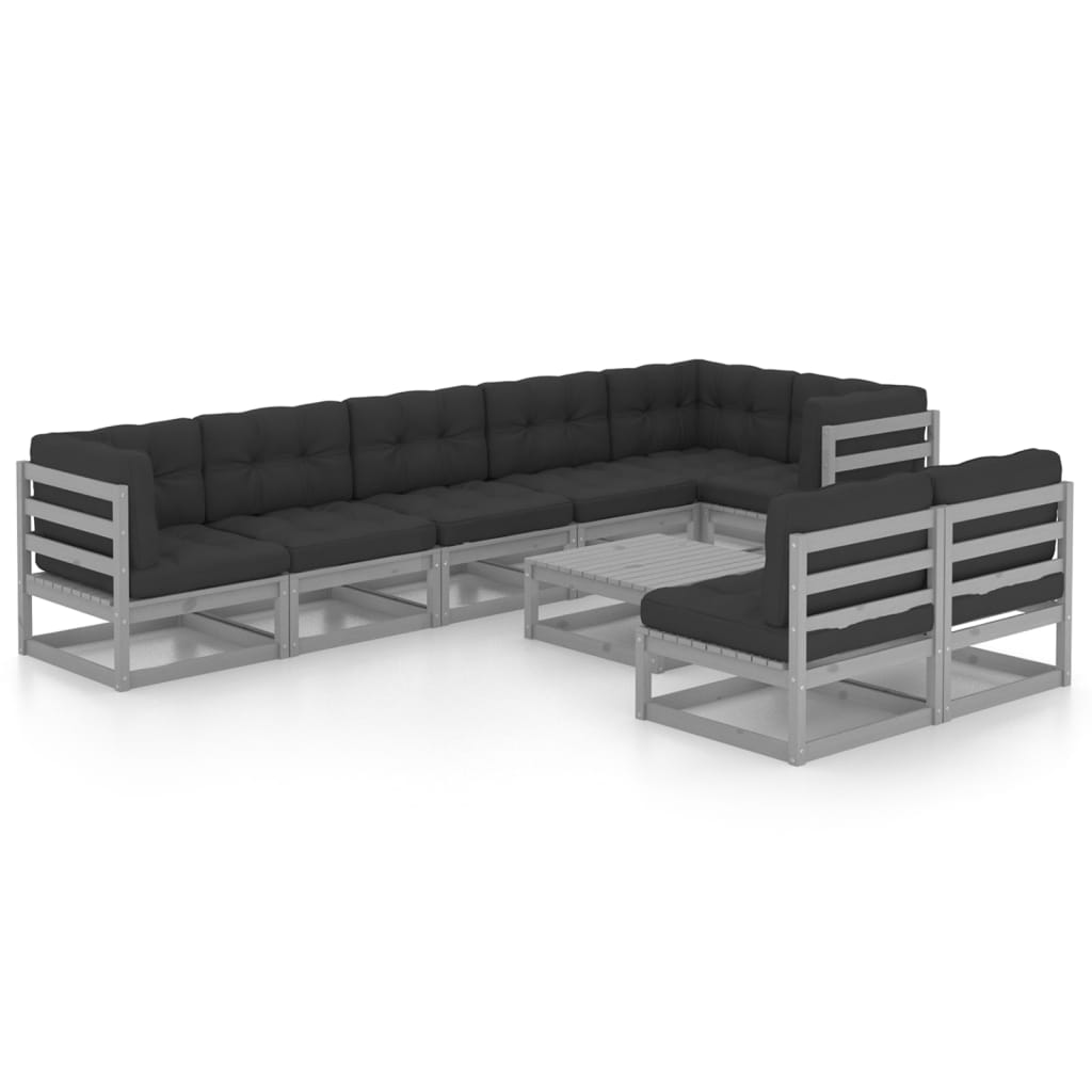 vidaXL 9-delige Loungeset met kussens massief grenenhout