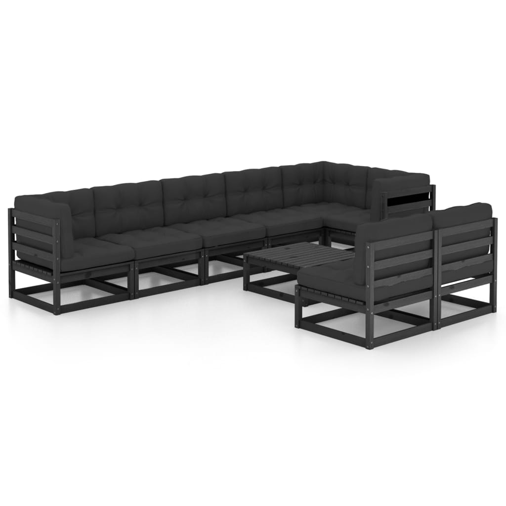 vidaXL 9-delige Loungeset met kussens massief grenenhout