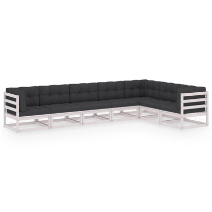 vidaXL 7-delige Loungeset met kussens massief grenenhout wit