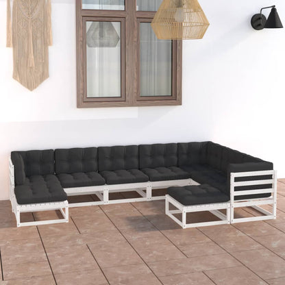 vidaXL 9-delige Loungeset met kussens massief grenenhout wit