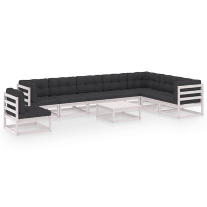 vidaXL 9-delige Loungeset met kussens massief grenenhout wit