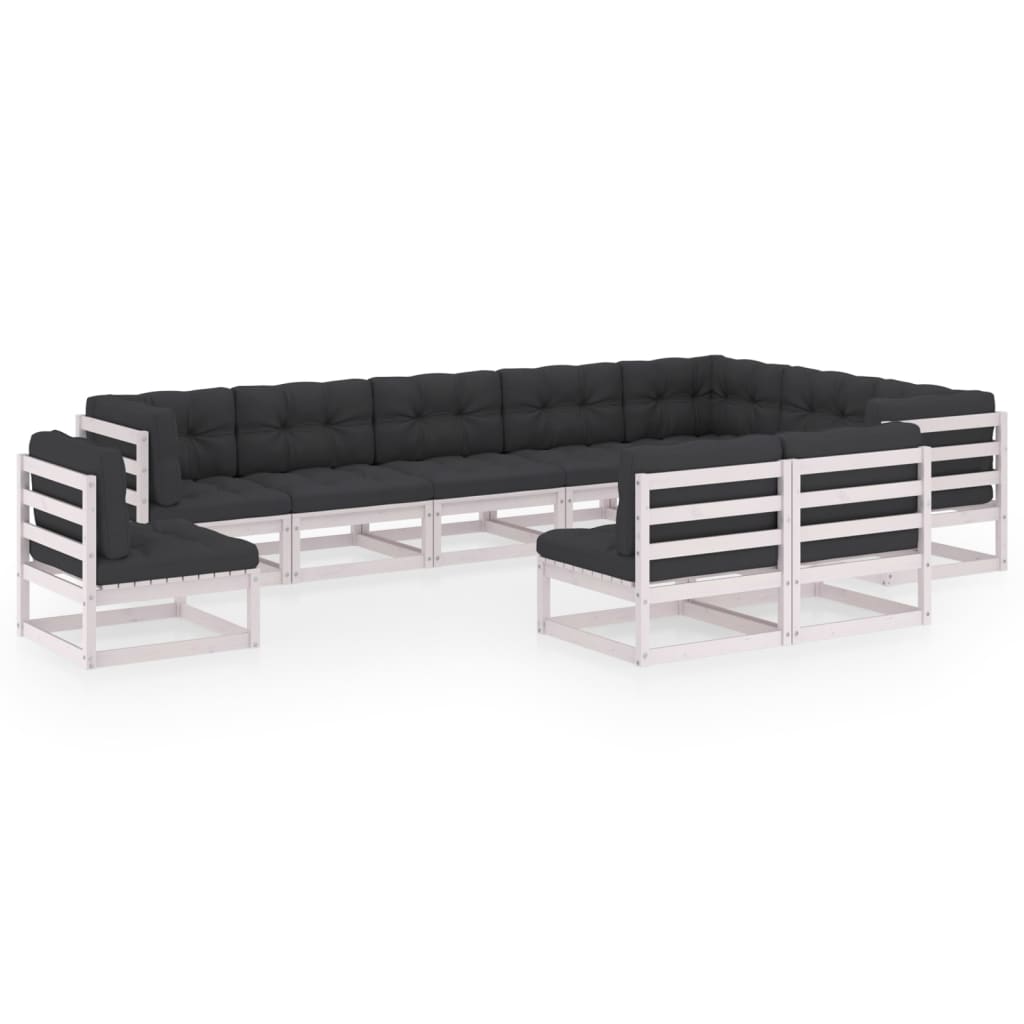 vidaXL 10-delige Loungeset met kussens massief grenenhout wit