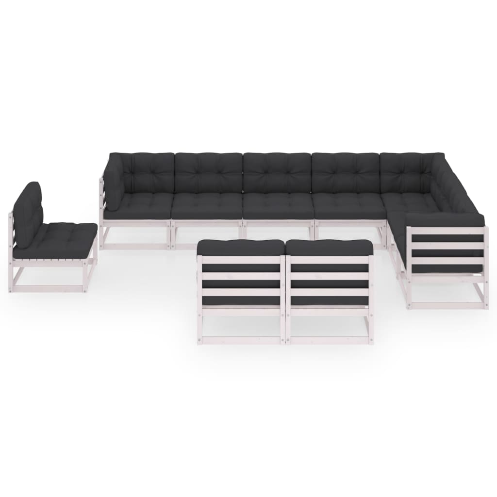 vidaXL 10-delige Loungeset met kussens massief grenenhout wit