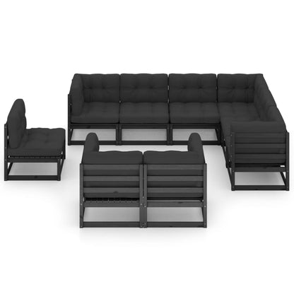 vidaXL 9-delige Loungeset met kussens massief grenenhout zwart