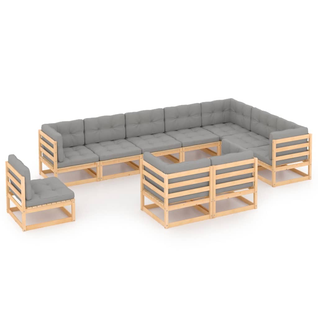 vidaXL 10-delige Loungeset met kussens massief grenenhout