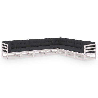 vidaXL 8-delige Loungeset met kussens massief grenenhout wit