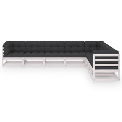 vidaXL 8-delige Loungeset met kussens massief grenenhout wit