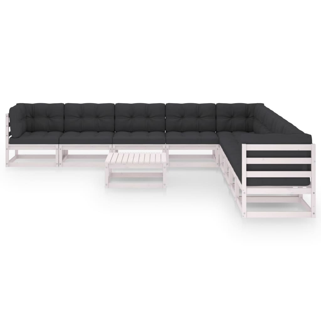 vidaXL 10-delige Loungeset met kussens massief grenenhout wit