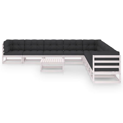 vidaXL 10-delige Loungeset met kussens massief grenenhout wit