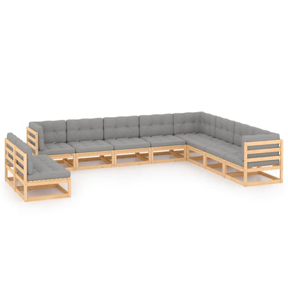 vidaXL 10-delige Loungeset met kussens massief grenenhout