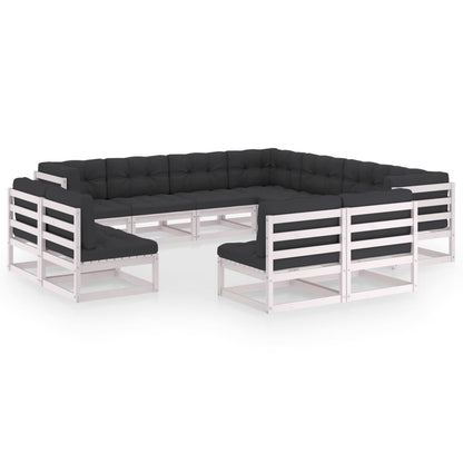 vidaXL 11-delige Loungeset met kussens massief grenenhout wit