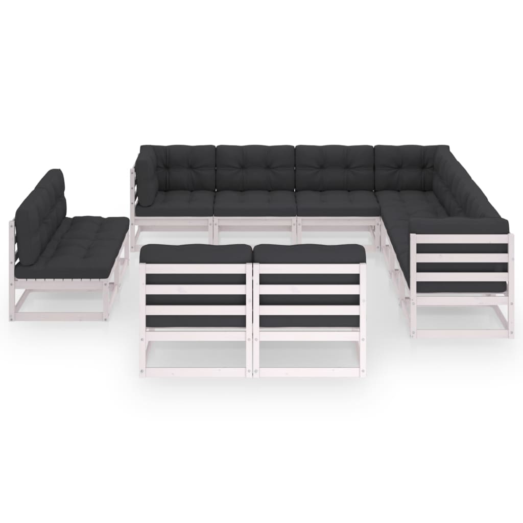 vidaXL 11-delige Loungeset met kussens massief grenenhout wit