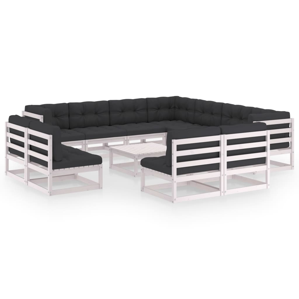 vidaXL 12-delige Loungeset met kussens massief grenenhout wit