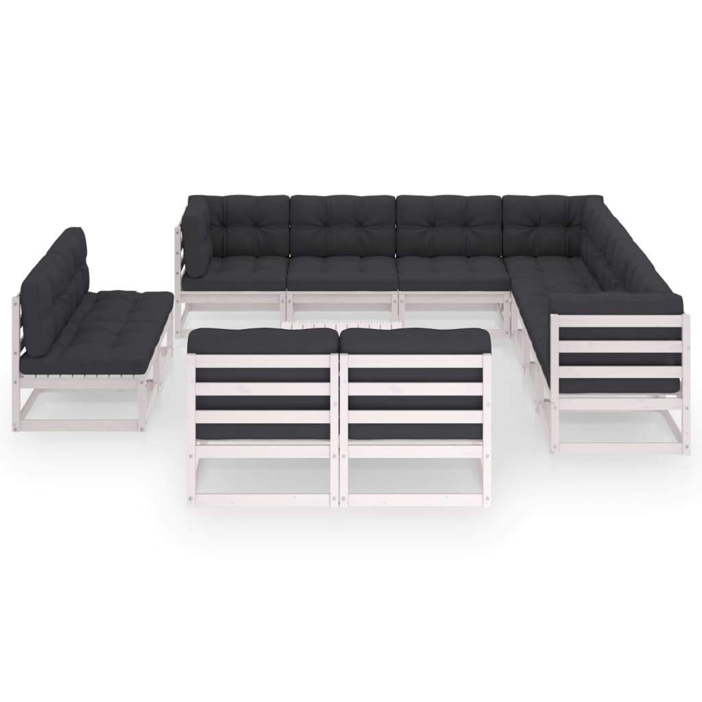 vidaXL 12-delige Loungeset met kussens massief grenenhout wit