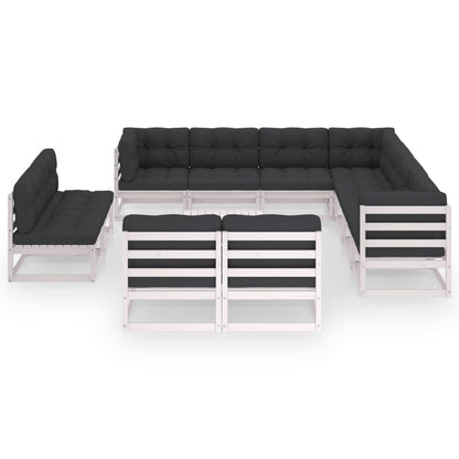 vidaXL 12-delige Loungeset met kussens massief grenenhout wit