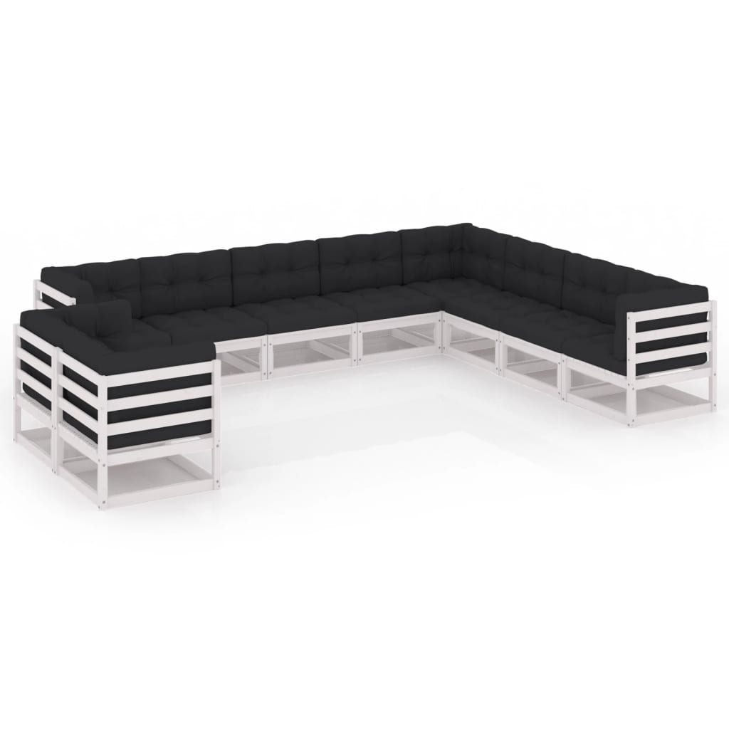 vidaXL 10-delige Loungeset met kussens massief grenenhout wit