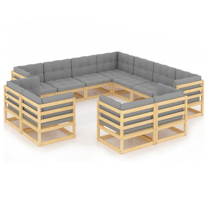 vidaXL 11-delige Loungeset met kussens massief grenenhout