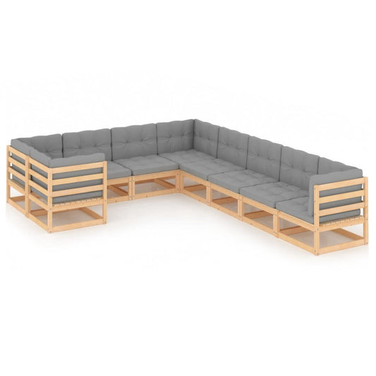 vidaXL 9-delige Loungeset met kussens massief grenenhout