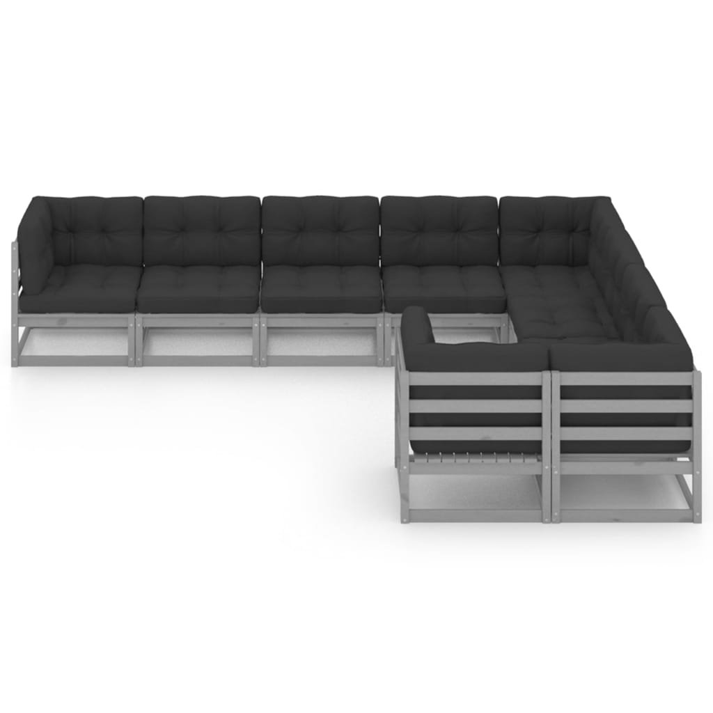 vidaXL 9-delige Loungeset met kussens massief grenenhout grijs