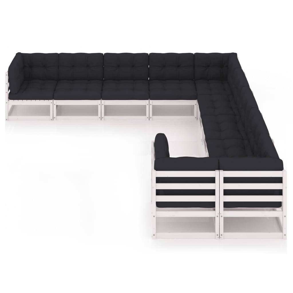 vidaXL 10-delige Loungeset met kussens massief grenenhout wit