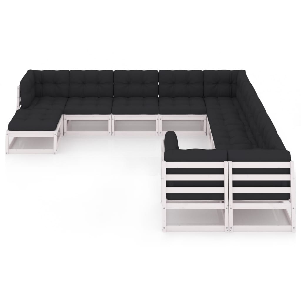 vidaXL 11-delige Loungeset met kussens massief grenenhout wit